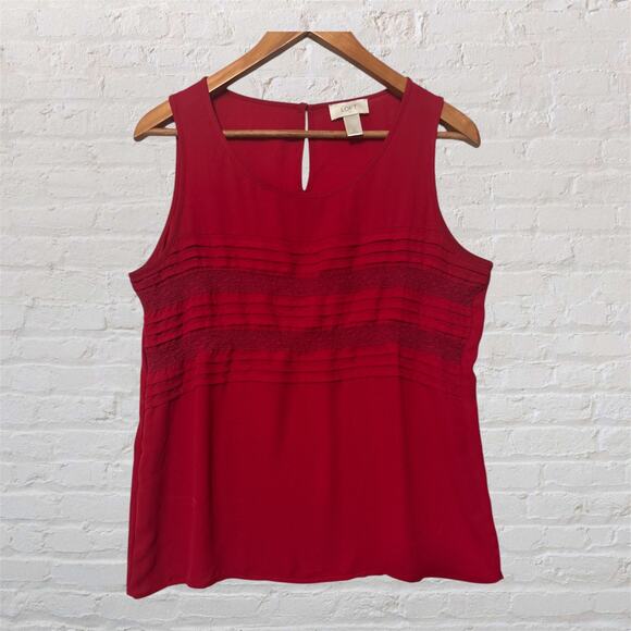 LOFT Tops - LOFT Womens Sleeveless Pleated Lace Trim Red Blouse Tank Top Size‎ Small